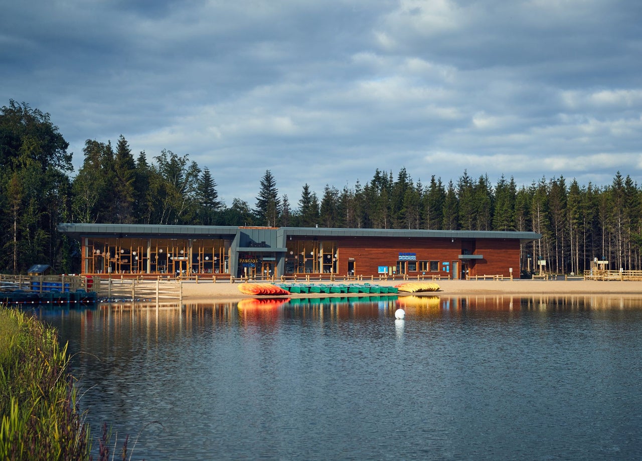 Front view with lake