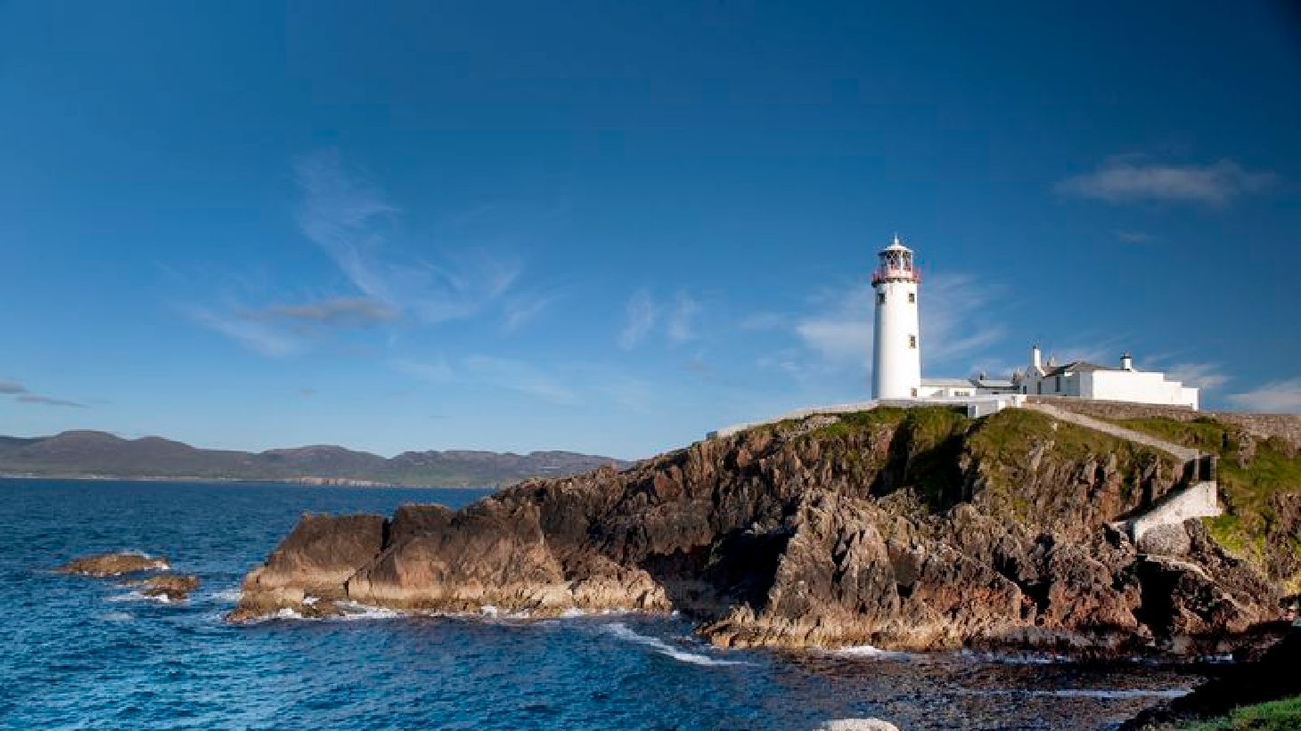Fanad Head Lighthouse in County Donegal on a sunny day