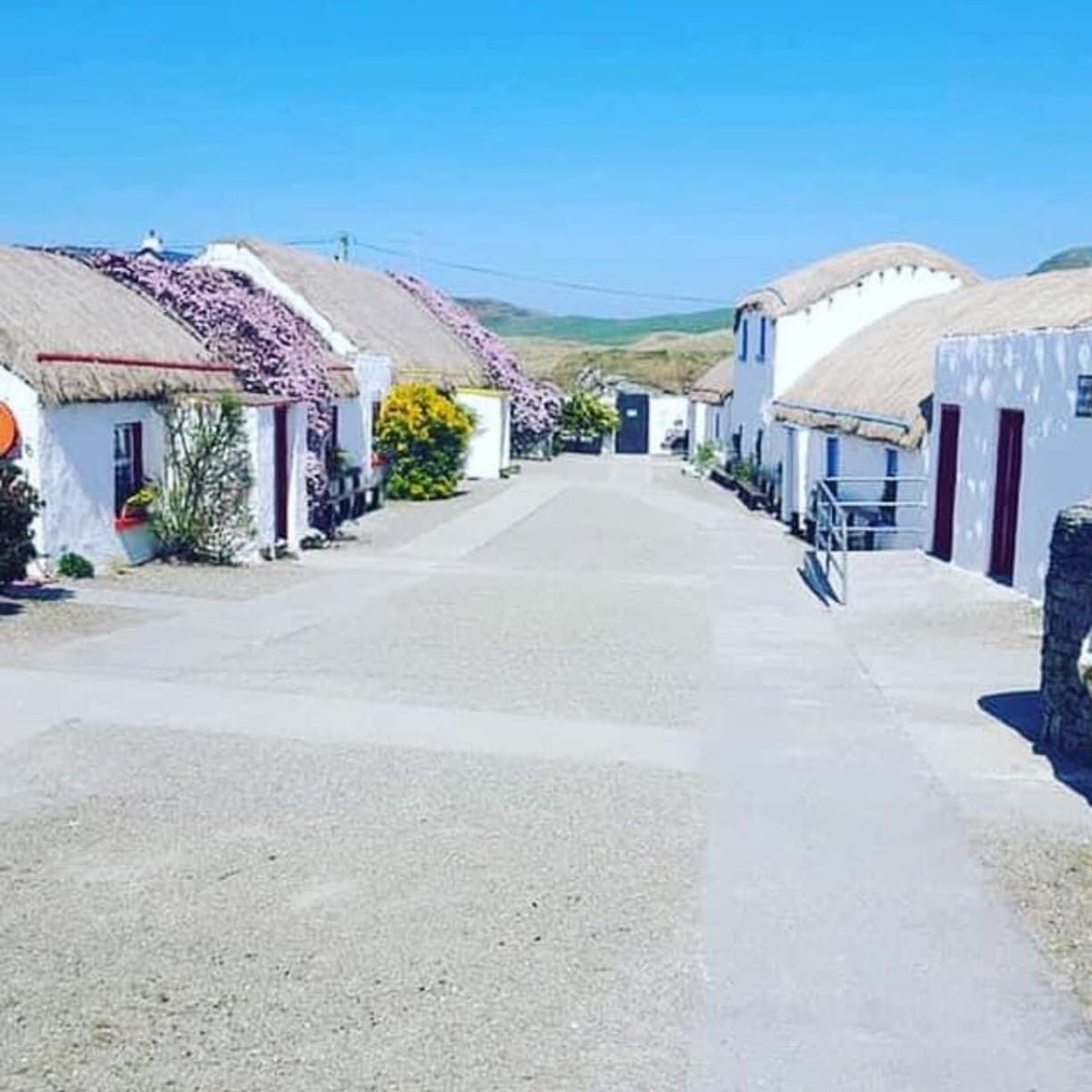 A short street with thatched cottages each side