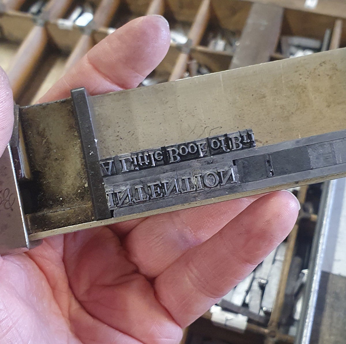 Characters on letterpress composing stick