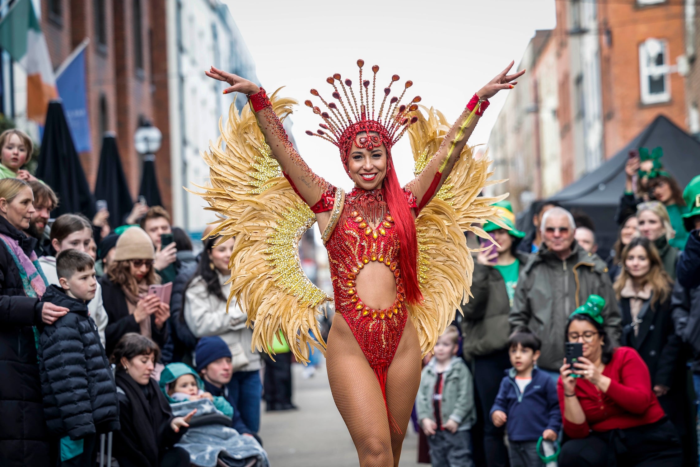 A performer in the 2025 St Patrick's Day Festival in Dublin city