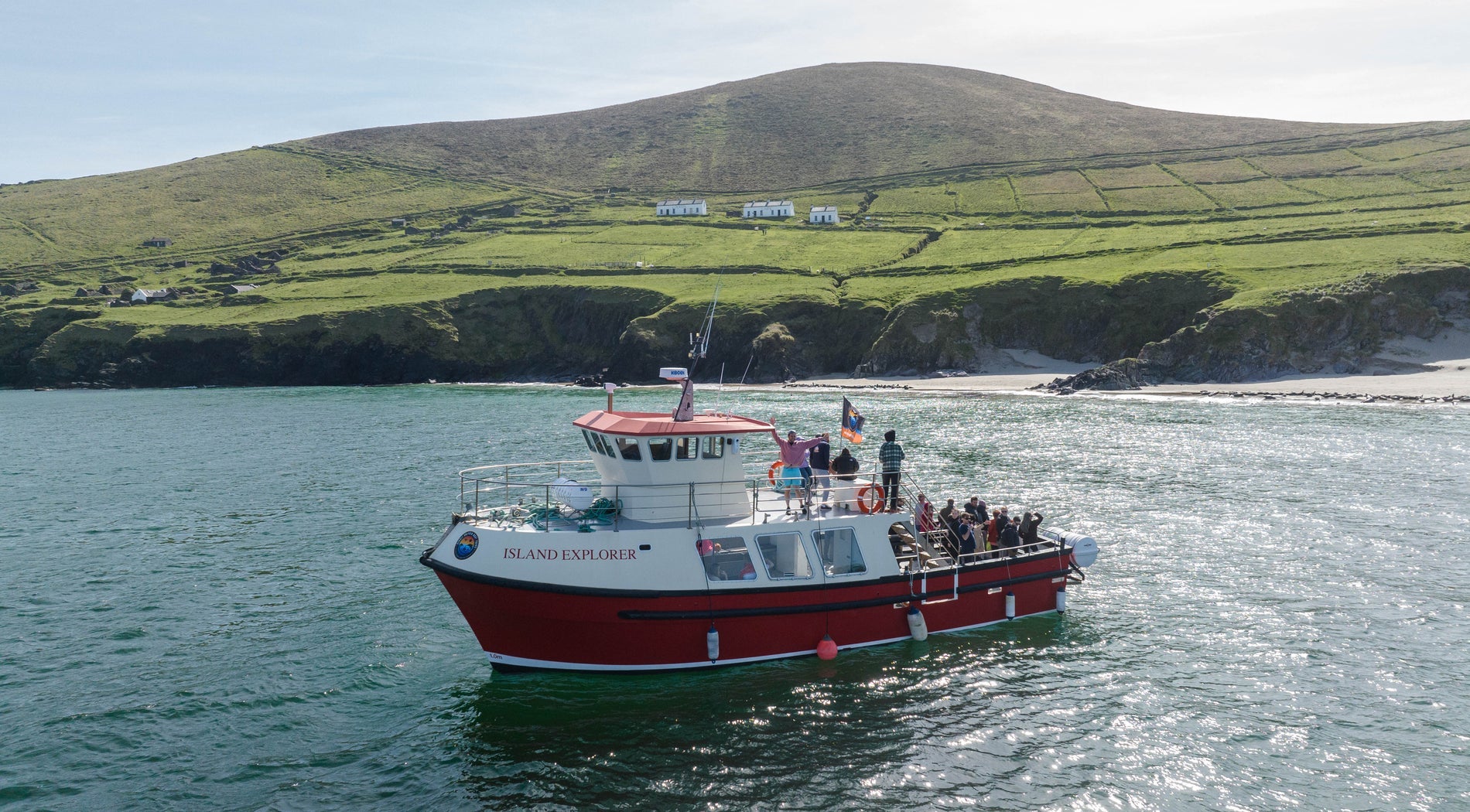 A boat with passengers at sea