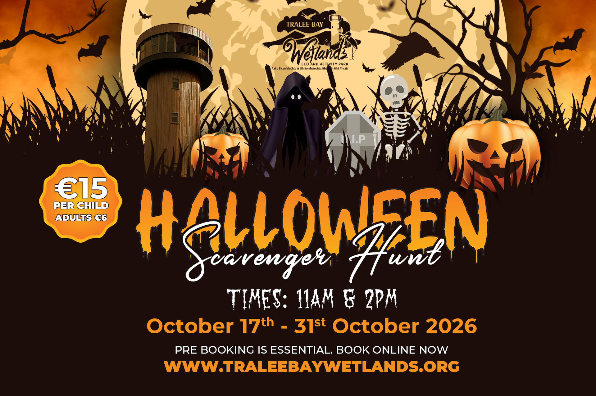 Halloween Scavenger Hunt at Tralee Bay Wetlands poster with Halloween themed images.