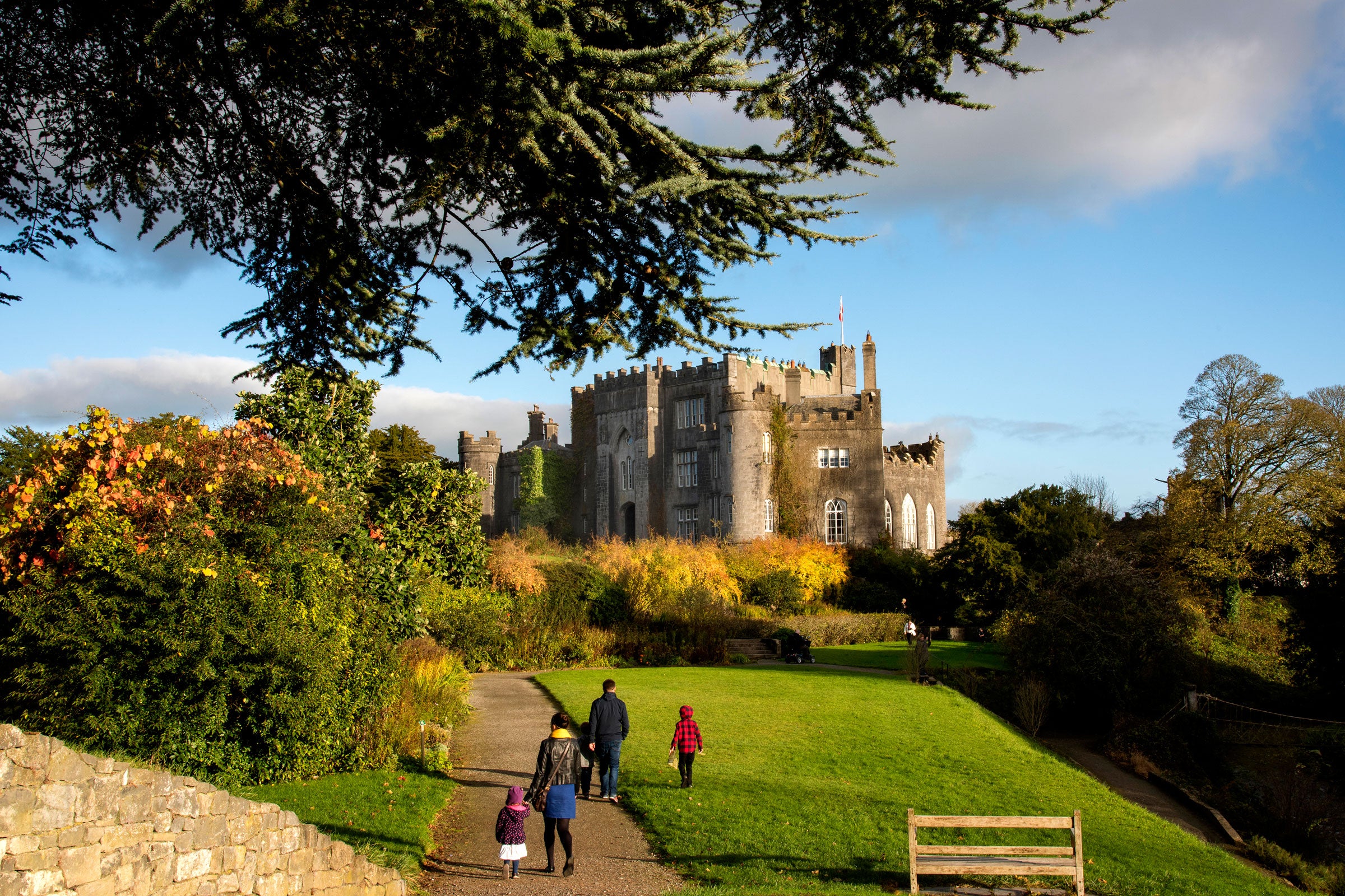 Family exploring the grounds of Birr Castle, County Offaly
