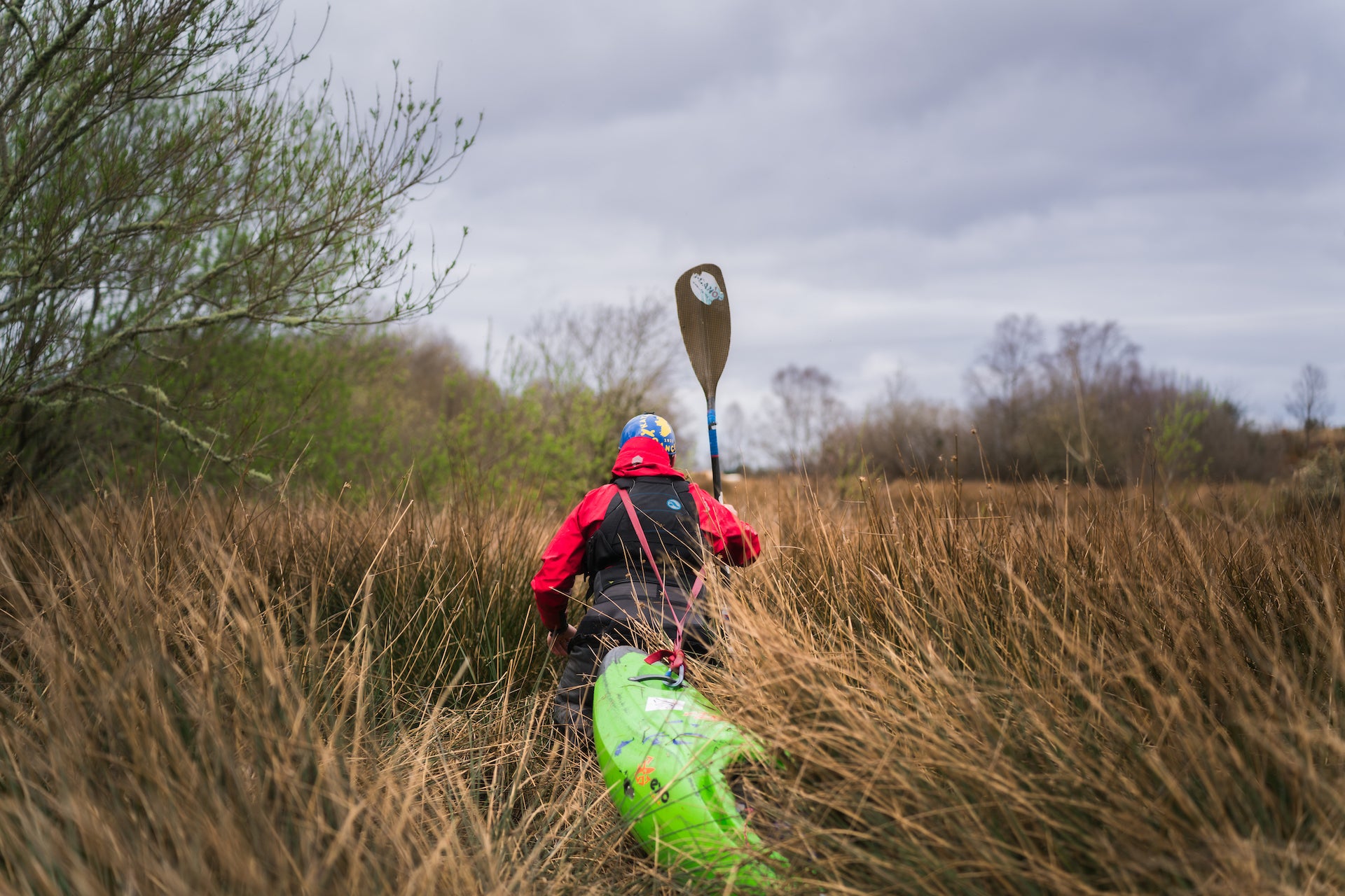 A man kayaking through the brush in the River Shannon