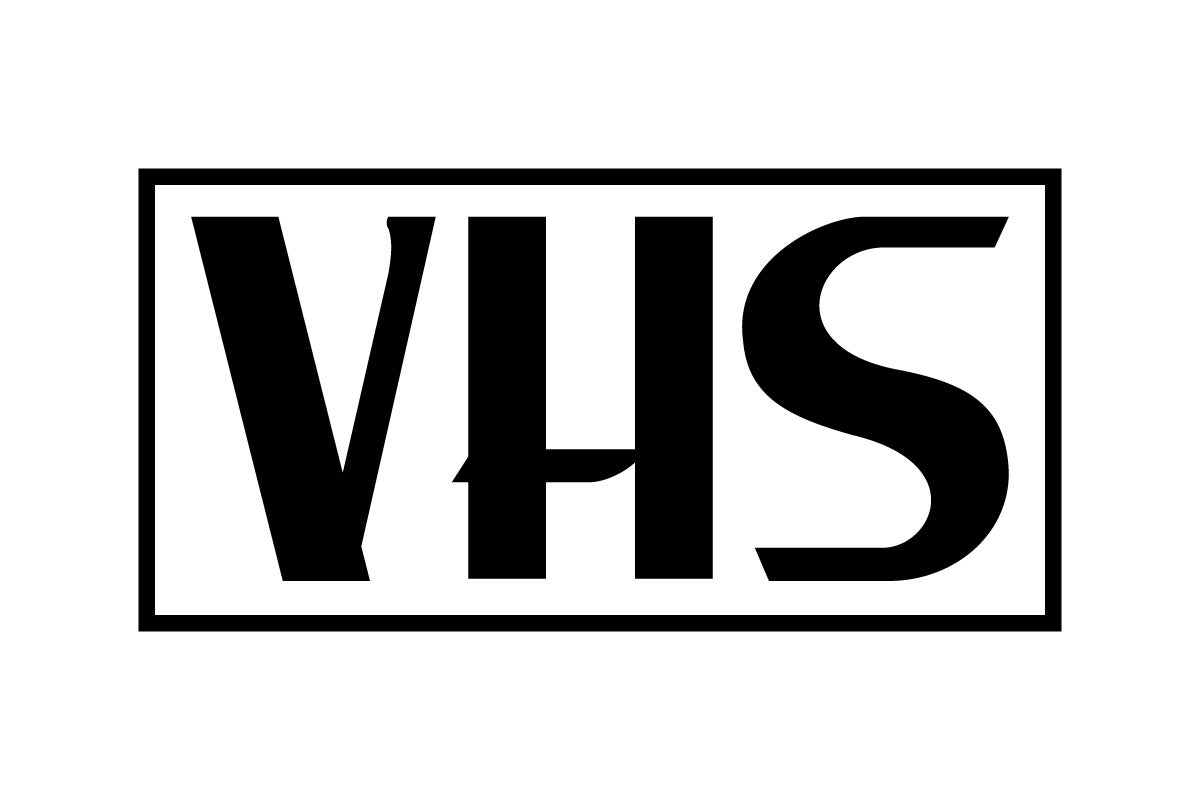 The letters "VHS" contained withing a rectangle.