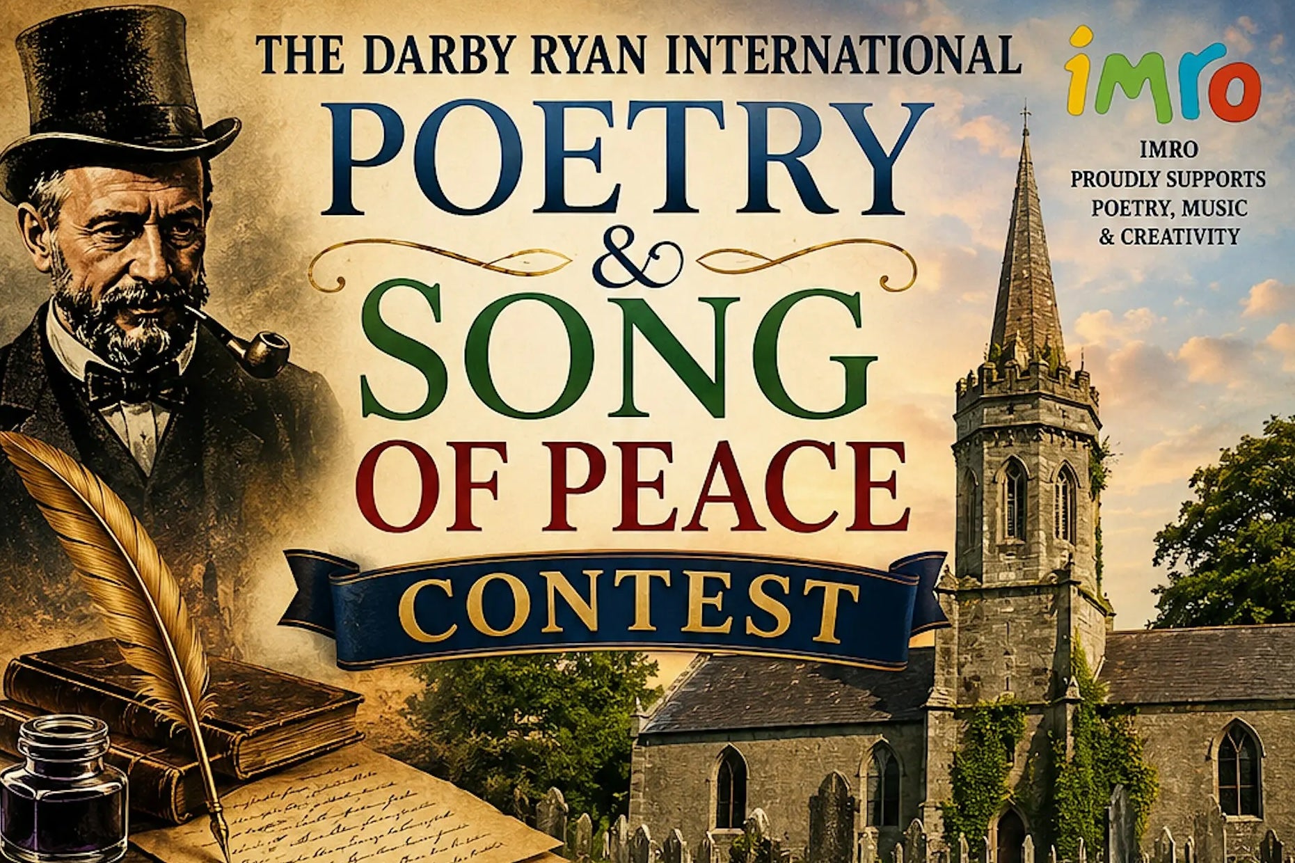 Old style poster for The Darby Ryan Intl Poetry Contest & Song of Peace