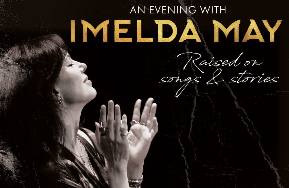Imelda May: Raised on songs & stories - side view of woman with hands held up open, and eyes closed.
