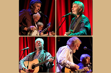 4 individual photos of men playing guitars arranged in a square.