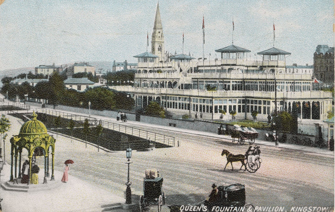 The Pavilion Theatre was advertised as providing “first class entertainments” in Kingstown. It housed a selection of rooms including tearooms, a smoking room, ladies’ and gentlemen’s reading rooms.