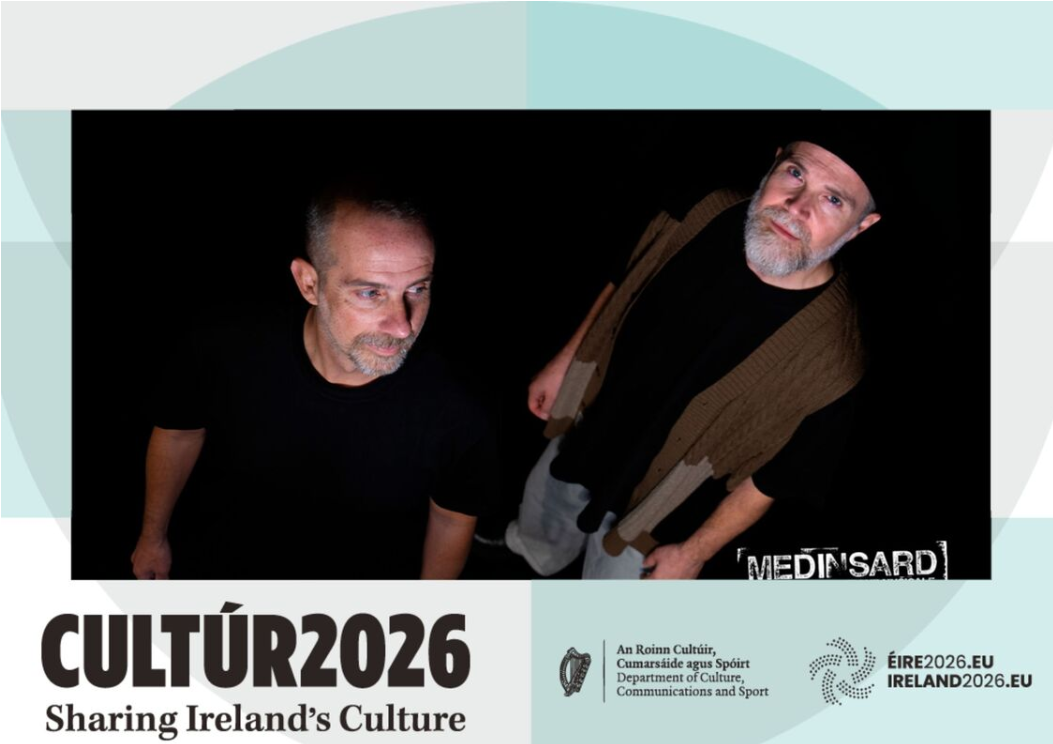 An atmospheric portrait of Migrantes immersed in performance, blending jazz improvisation with world music influences. Warm tones, expressive instruments, and a sense of cultural connection evoke a journey across borders.