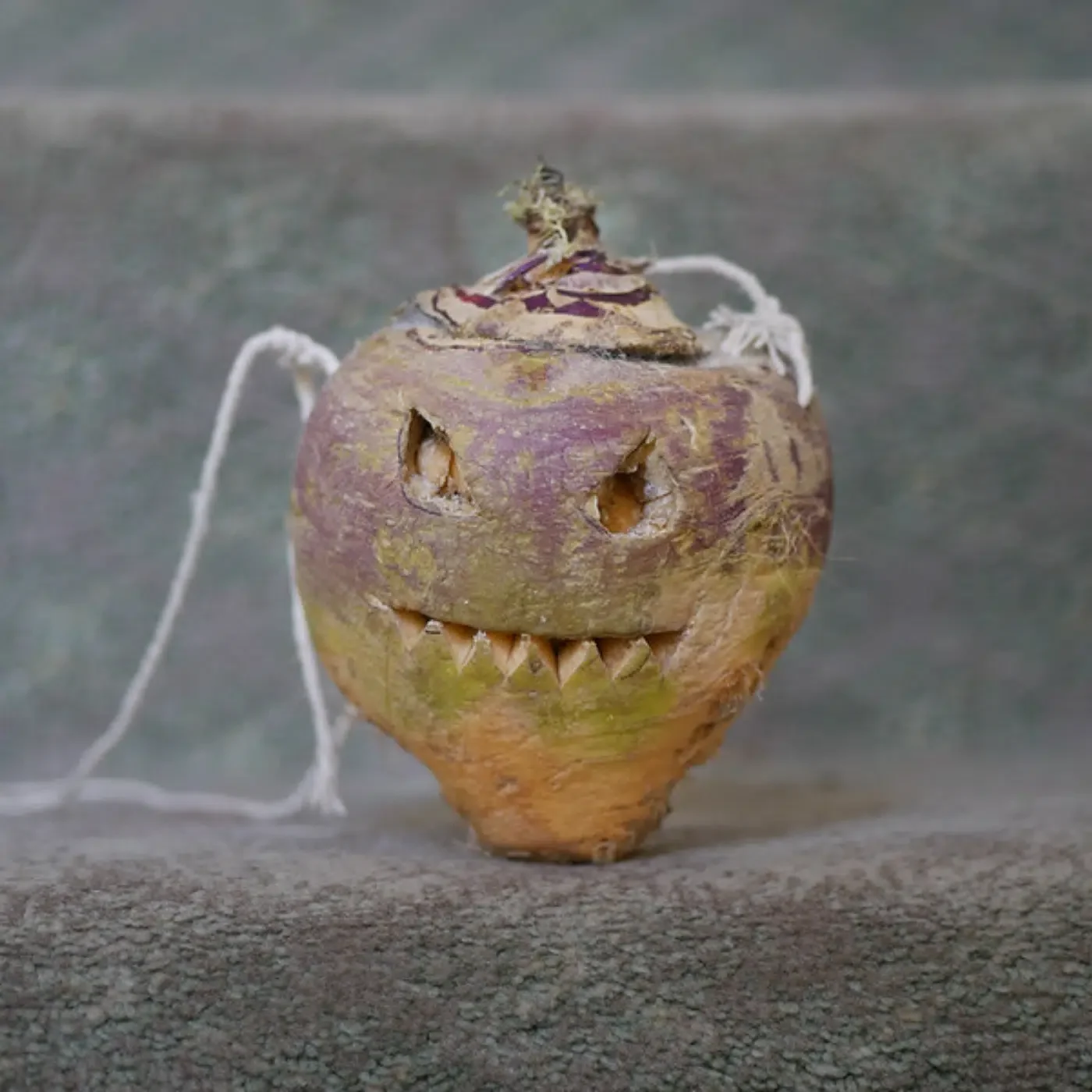 Image of a carved turnip as per Irish Halloween tradition