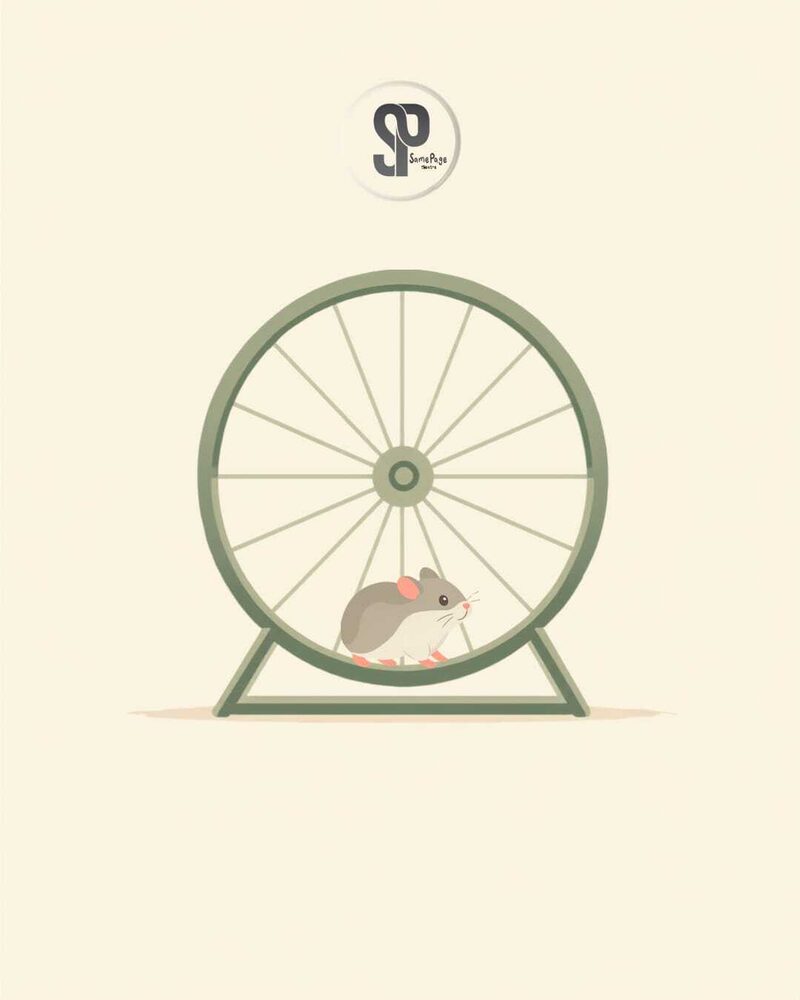 An illustration of a hamster in a wheel.