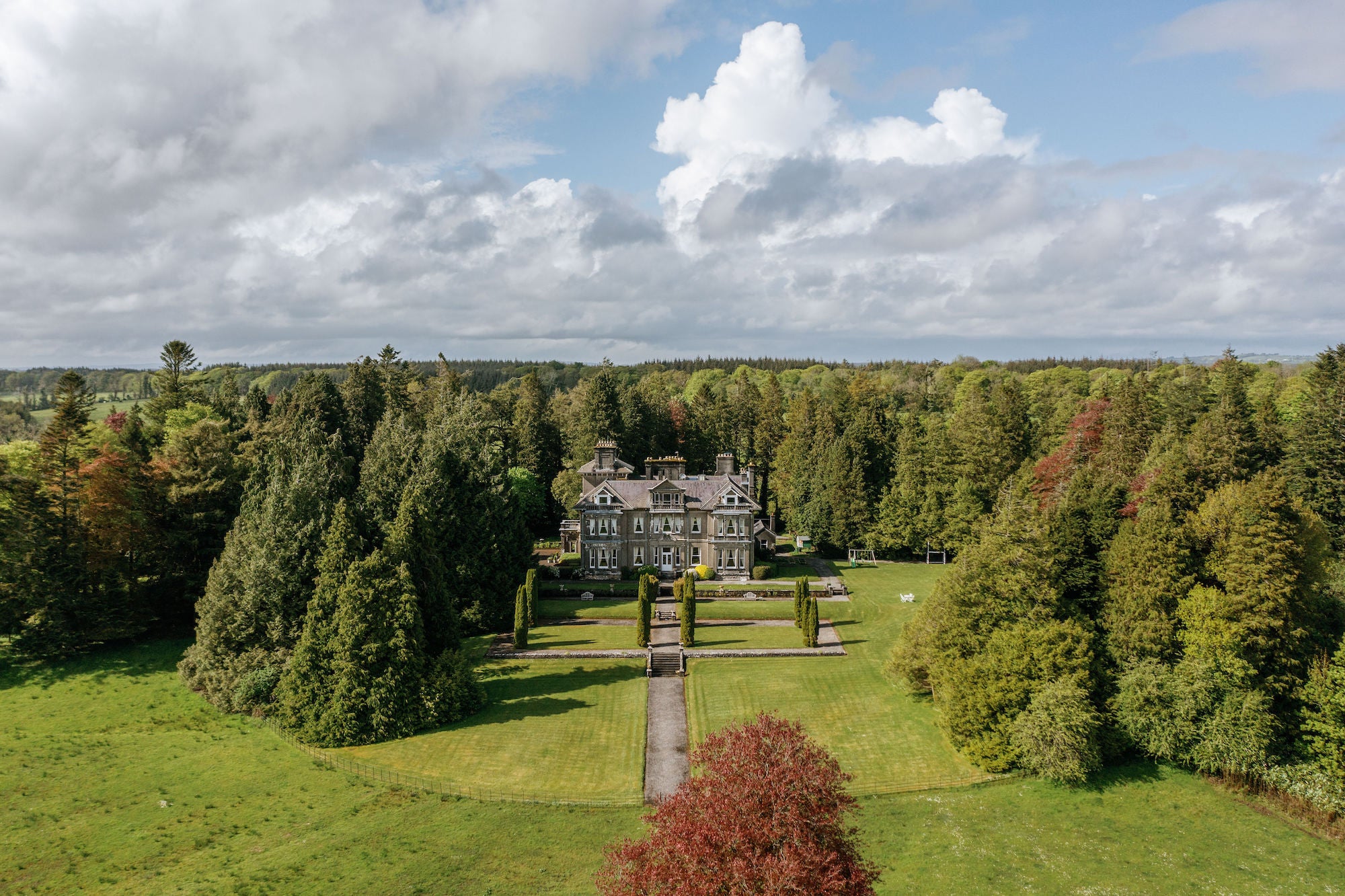 Aerial view of Clonalis House in Co Roscommon