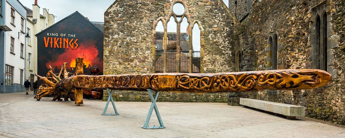 The carved dragon slayer sword in Waterford City
