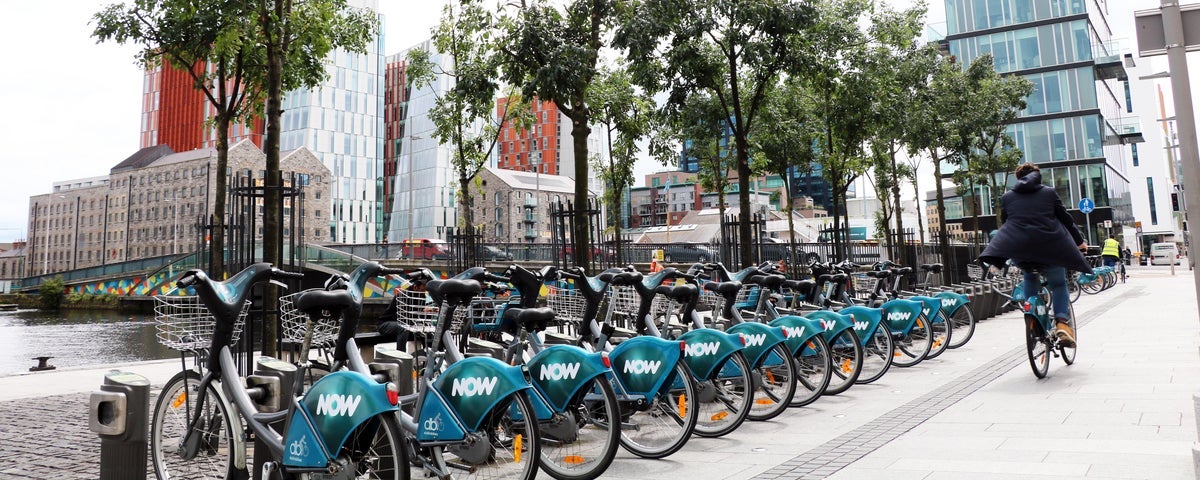 A row of bikes along a Dublin street