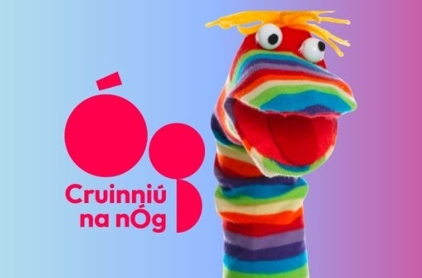 Cruinniú na nÓg 2026: Puppet Making Workshop, a stripy sock made into a hand puppet.