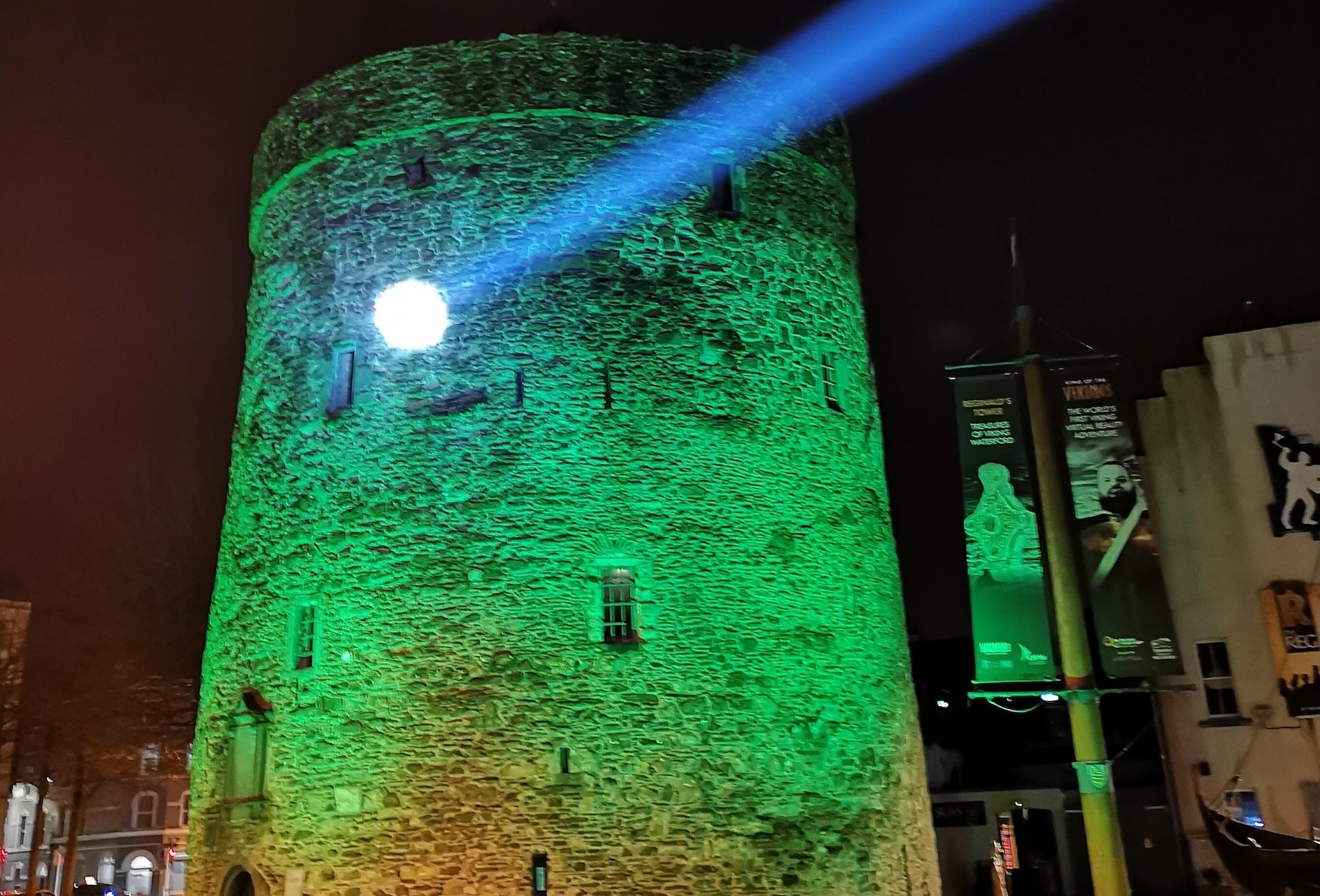 Reginald's Tower, Ireland's Oldest Civic Building, Goes Green for St. Patrick's Festival.