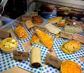 A selection of savoury pastries and sandwiches