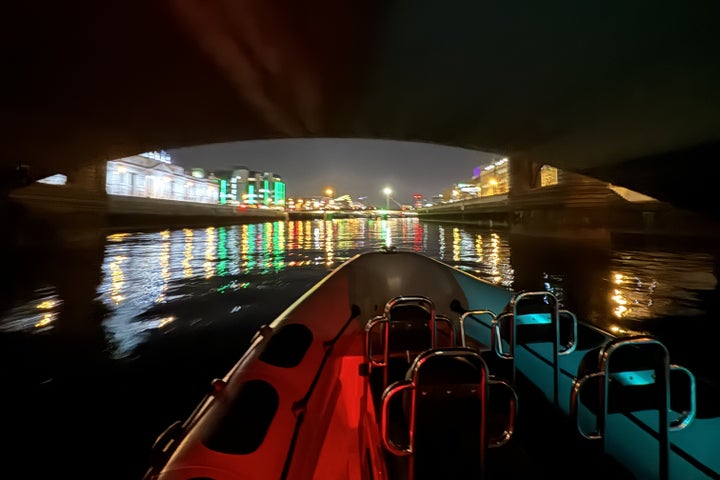 The Customs house comes into view as the RIB emerges from underneath a bridge.