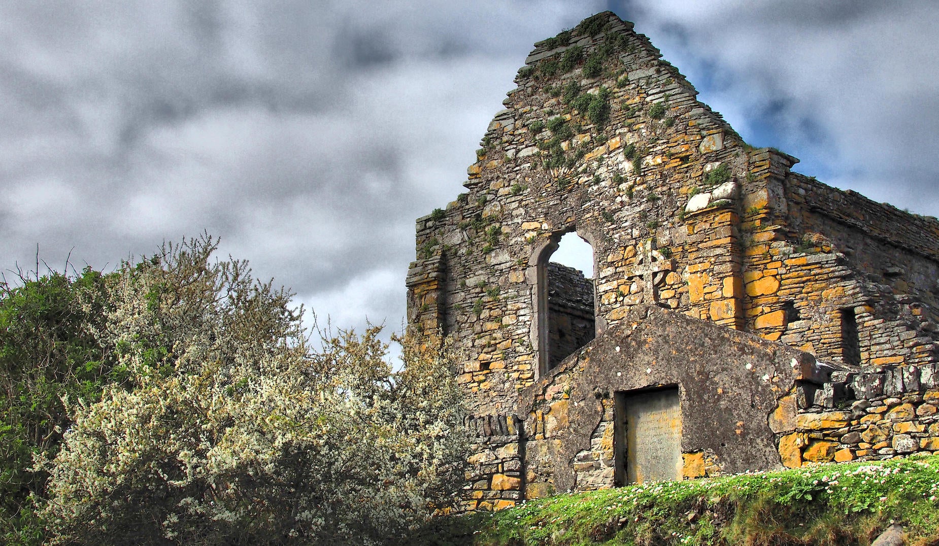 Remains of a monastic settlement on Slattery Island in County Clare.