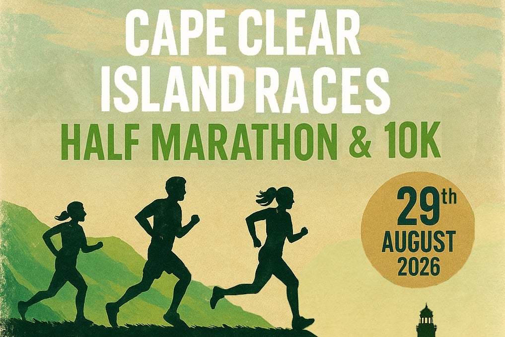 Cape Clear Island Races 2026 - part of poster with 3 silhouettes of runners