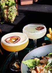 Two signature cocktails and a chicken salad at Gilbert & Wright, Malahide