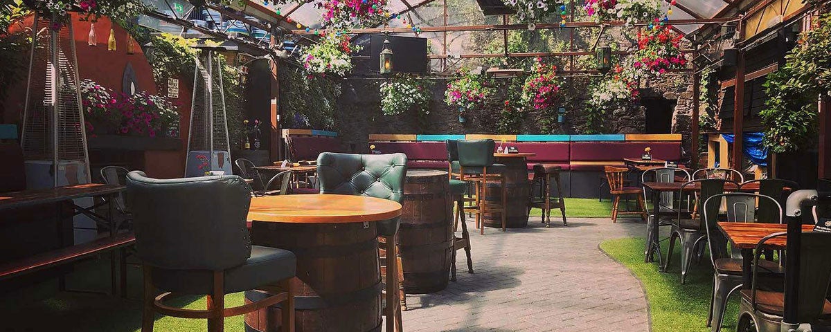 The beer garden at Franciscan Wells Brewery and  Brew Pub