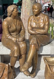 The Tour starting point at the Meeting Place Statue on the North end of the Hal'penny bridge, Dublin