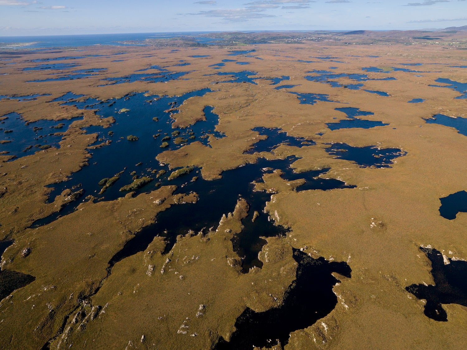 Aerial view of Roundstone Bog in Connemara, Co Galway