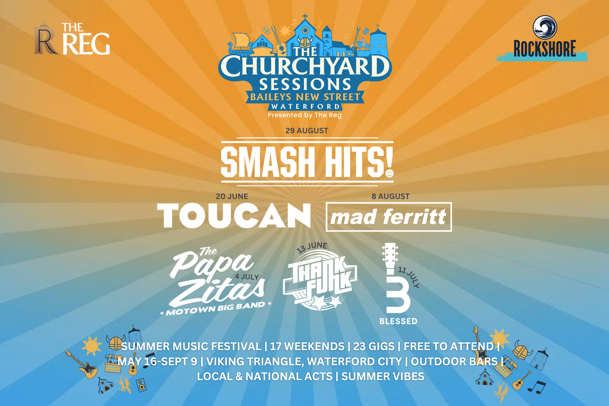 Take a look at this year's headline acts at The Churchyard Sessions in Waterford City, a summer-long series of free open air concert taking place every Saturday night (and selected Fridays)!