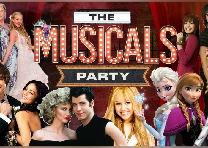 Throwback Events presents The Musicals Party, poster with various smiling people from different movies