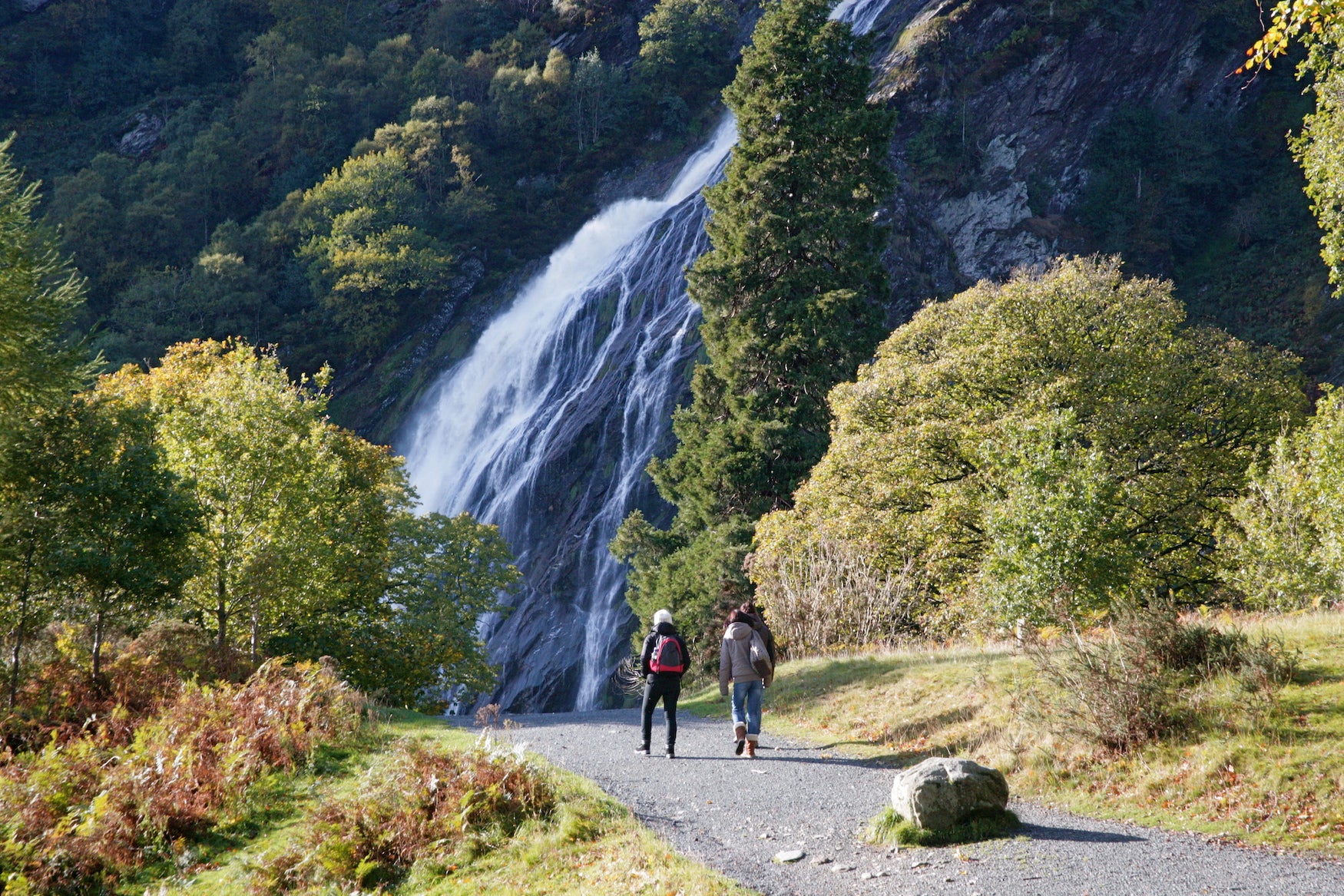 People hiking to Powerscourt Waterfall in Co Wicklow