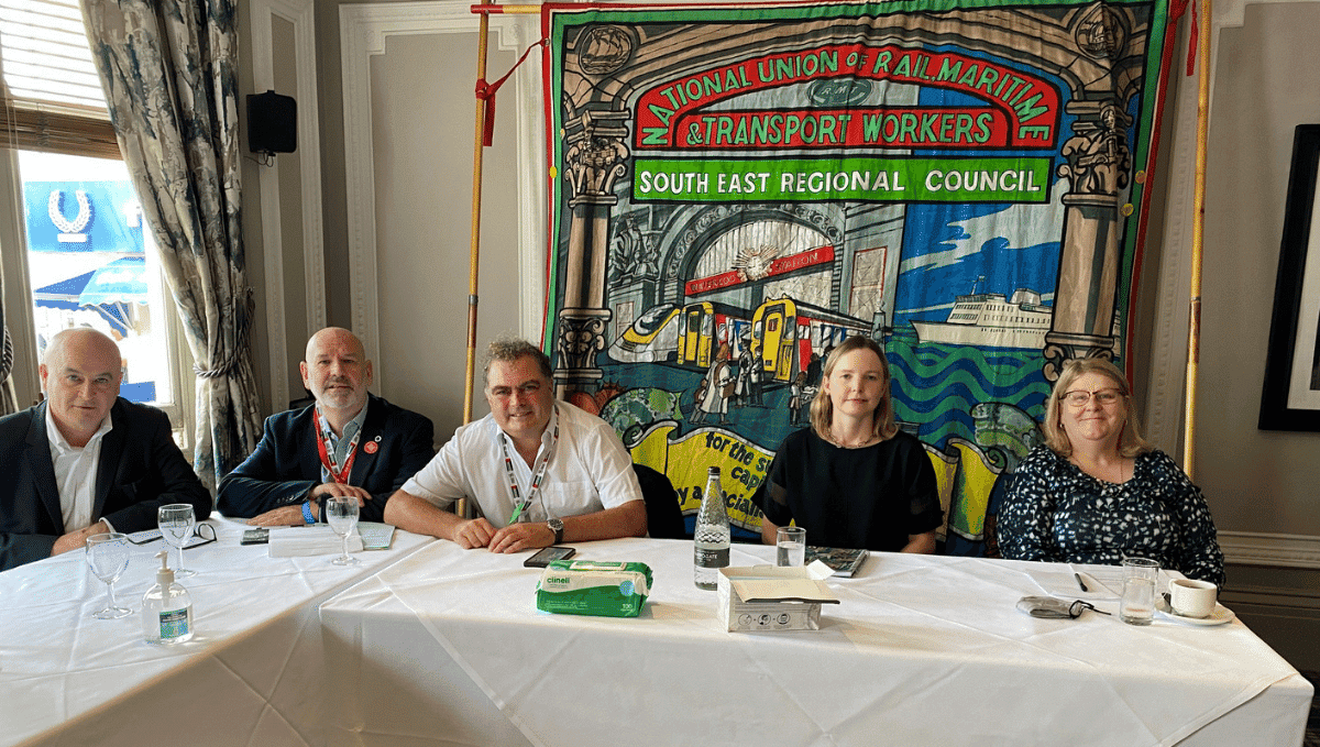 L-r: Mick Cash, Mick Whelan, Manuel Cortes, Cat Hobbs, Michelle Rodgers at fringe event