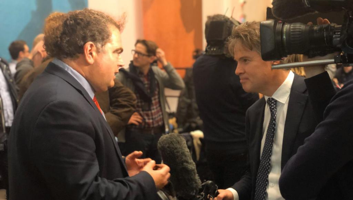 Manuel Cortes, TSSA General Secretary, being interviewed by Nick Watt for BBC