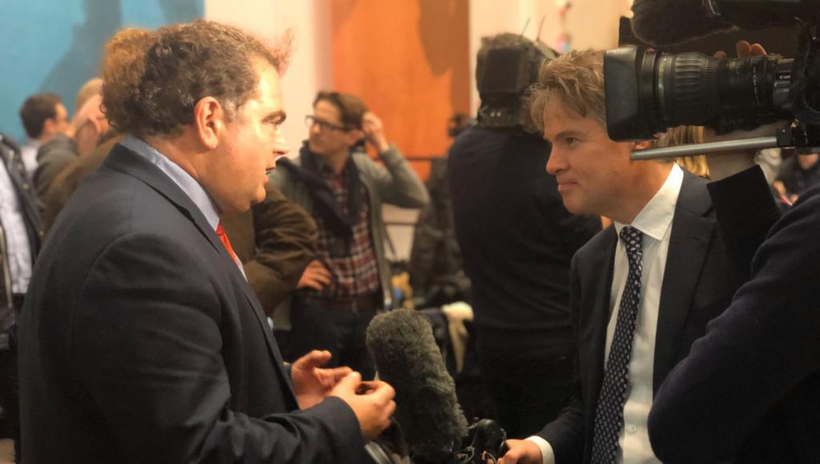 Manuel Cortes, TSSA General Secretary, being interviewed by Nick Watt for BBC