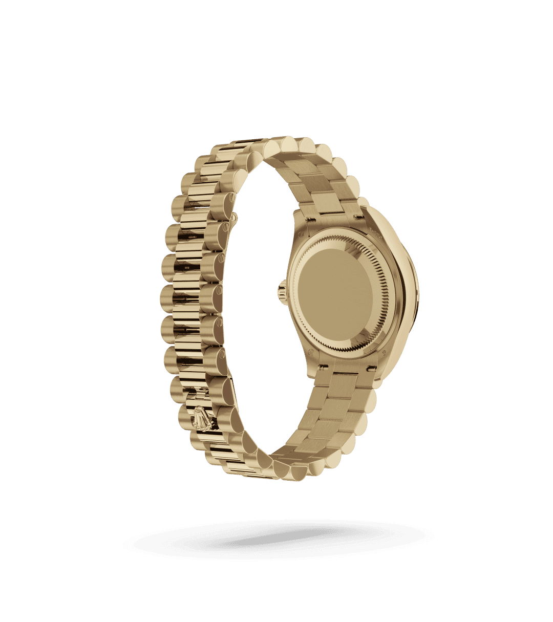 Rolex Lady-Datejust in Oyster, 28 mm, geelgoud en diamanten with a Wit parelmoer, bezet met diamanten dial, Bezet met 44 briljantgeslepen diamanten bezel, and President, halfronde driedelige schakels bracelet