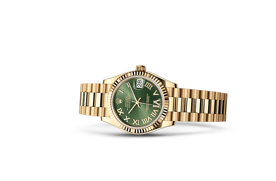 Rolex Datejust 31 Yellow Gold Olive Green floral-motif Diamond Dial Women's Watch M278278-0046