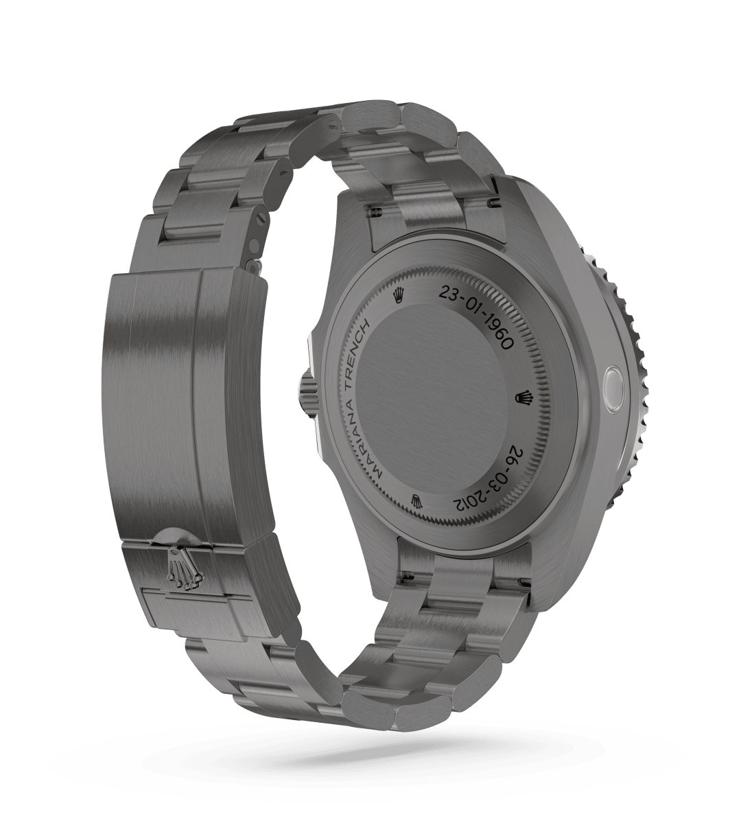 Rolex Deepsea Challenge in Oyster, 50 mm, RLX titanium with a Diepzwart dial, Unidirectioneel draaibaar met 60-minutenverdeling, krasbestendige keramische Cerachrom-ring, cijfers en schaalverdelingen met platina coating bezel, and Oyster, massieve driedelige schakels bracelet