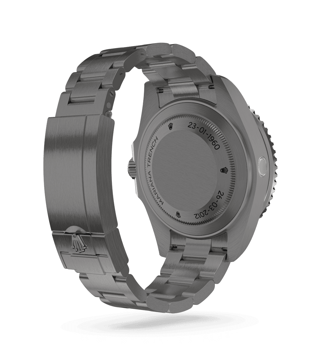 Rolex Deepsea Challenge in Oyster, 50 mm, RLX titanium with a Diepzwart dial, Unidirectioneel draaibaar met 60-minutenverdeling, krasbestendige keramische Cerachrom-ring, cijfers en schaalverdelingen met platina coating bezel, and Oyster, massieve driedelige schakels bracelet