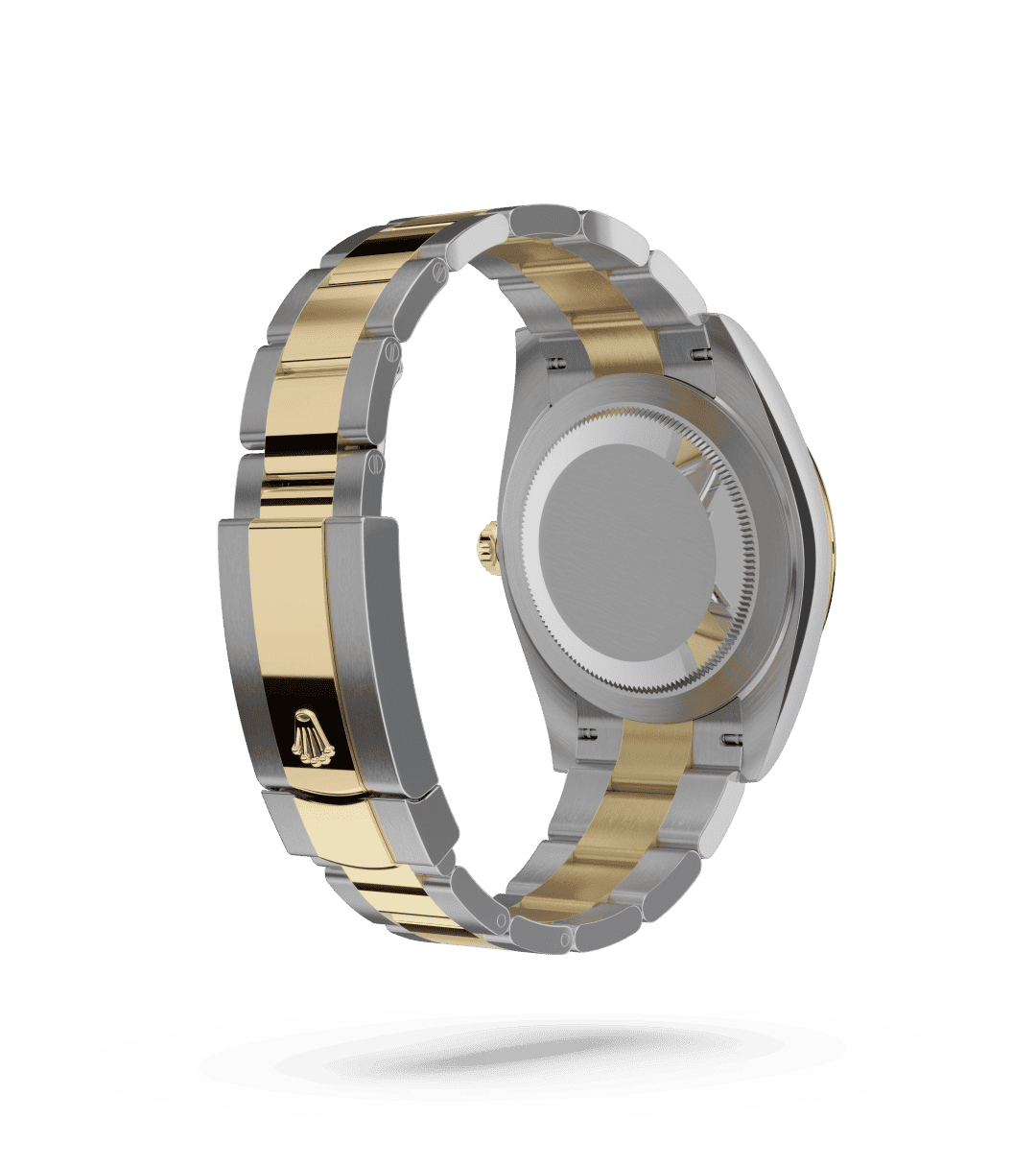 Rolex Datejust 41 in Oyster, 41 mm, Oystersteel en geelgoud with a Leigrijs dial, Gekarteld bezel, and Oyster, massieve driedelige schakels bracelet