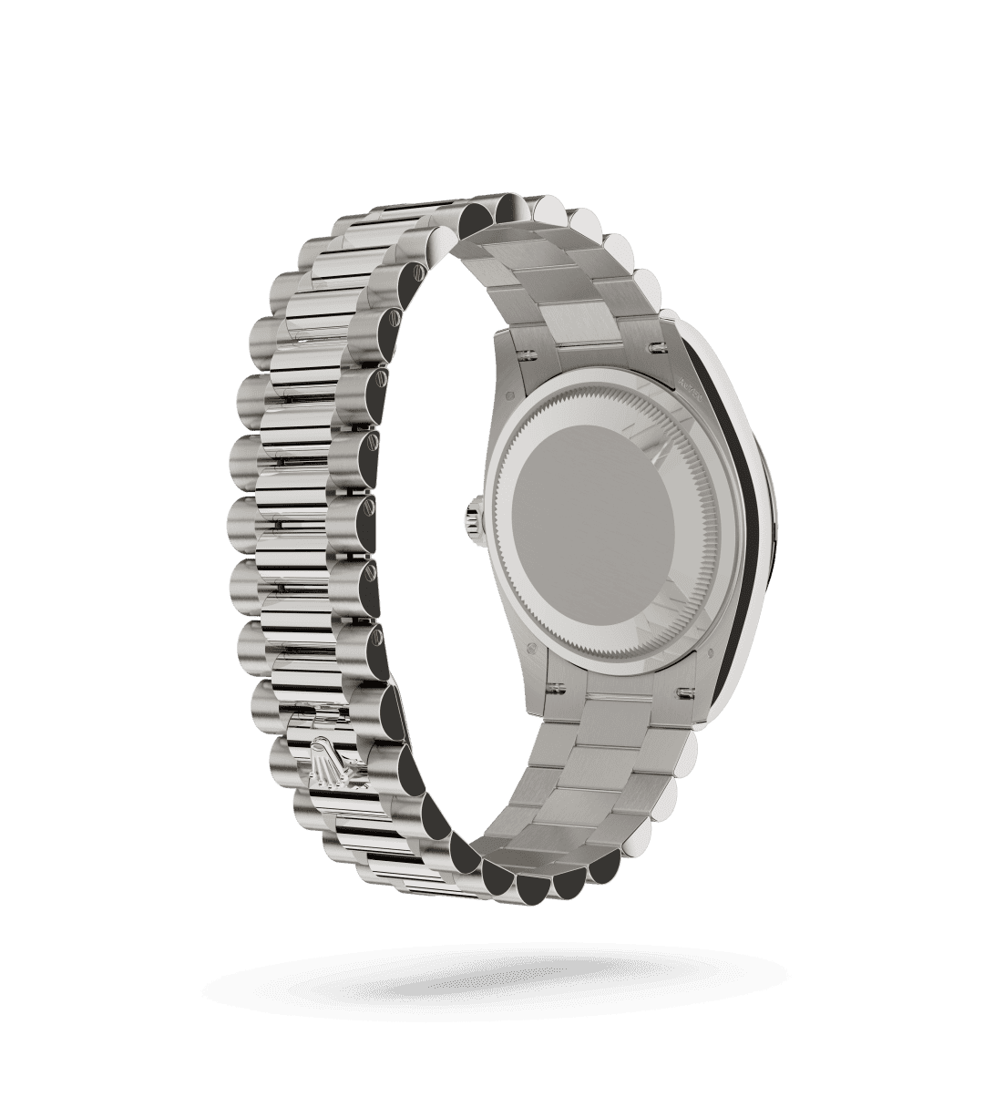 Rolex Day-Date 36 in Oyster, 36 mm, white gold with a Silver dial, Fluted bezel, and President, semi-circular three-piece links bracelet