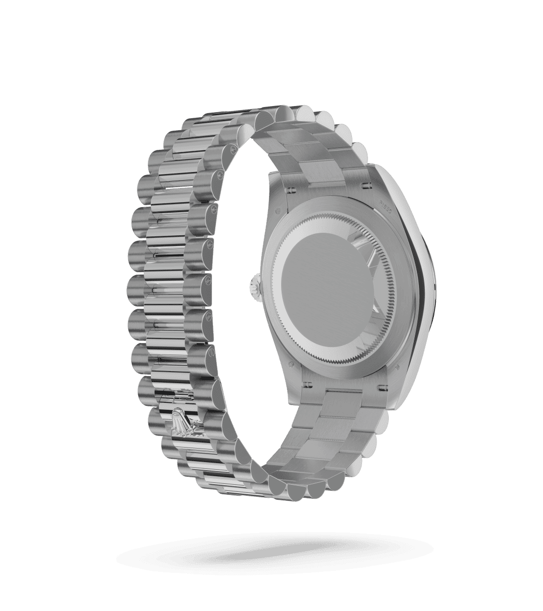 Rolex Day-Date 40 in Oyster, 40 mm, platinum with a Ice blue dial, Fluted bezel, and President, semi-circular three-piece links bracelet