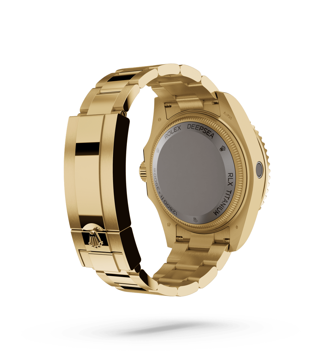 Rolex Rolex Deepsea in Oyster, 44 mm, geelgoud with a Blauw dial, Unidirectioneel draaibaar met 60-minutenverdeling, krasbestendige Cerachrom-ring van blauwe keramiek, cijfers en schaalverdelingen met gouden coating bezel, and Oyster, massieve driedelige schakels bracelet