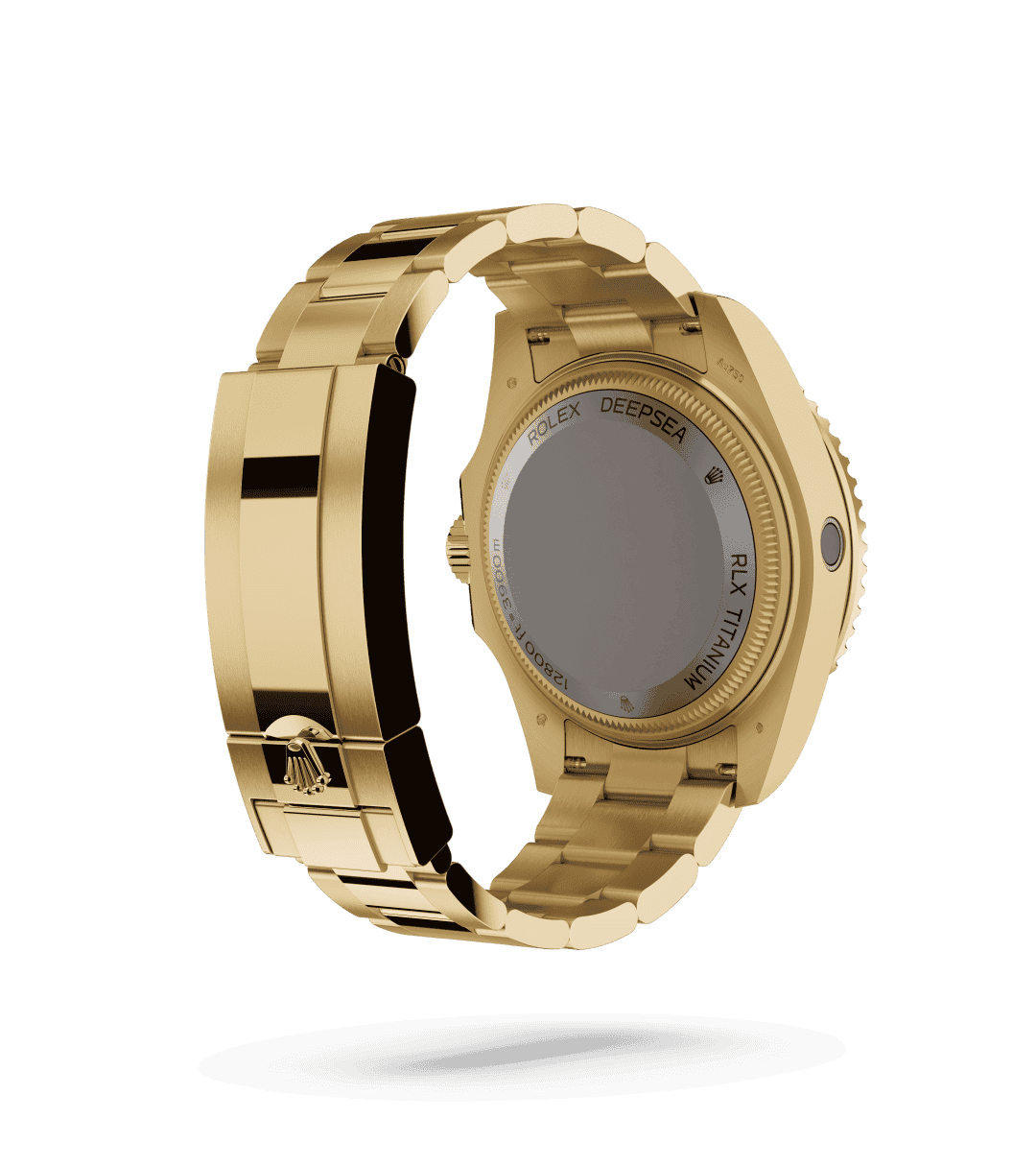 Rolex Rolex Deepsea in Oyster, 44 mm, geelgoud with a Blauw dial, Unidirectioneel draaibaar met 60-minutenverdeling, krasbestendige Cerachrom-ring van blauwe keramiek, cijfers en schaalverdelingen met gouden coating bezel, and Oyster, massieve driedelige schakels bracelet