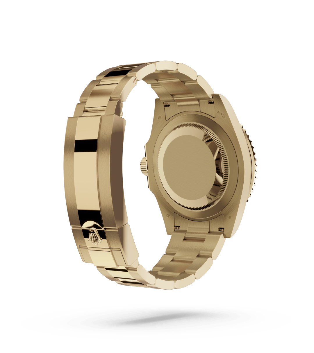 Rolex Submariner Date in Oyster, 41 mm, geelgoud with a Zwart dial, Unidirectioneel draaibaar, 60-minutenverdeling, krasbestendige Cerachrom-ring van zwarte keramiek, cijfers en schaalverdelingen met gouden coating bezel, and Oyster, massieve driedelige schakels bracelet