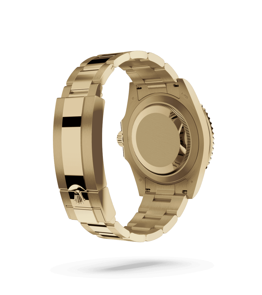 Rolex Submariner Date in Oyster, 41 mm, geelgoud with a Zwart dial, Unidirectioneel draaibaar, 60-minutenverdeling, krasbestendige Cerachrom-ring van zwarte keramiek, cijfers en schaalverdelingen met gouden coating bezel, and Oyster, massieve driedelige schakels bracelet