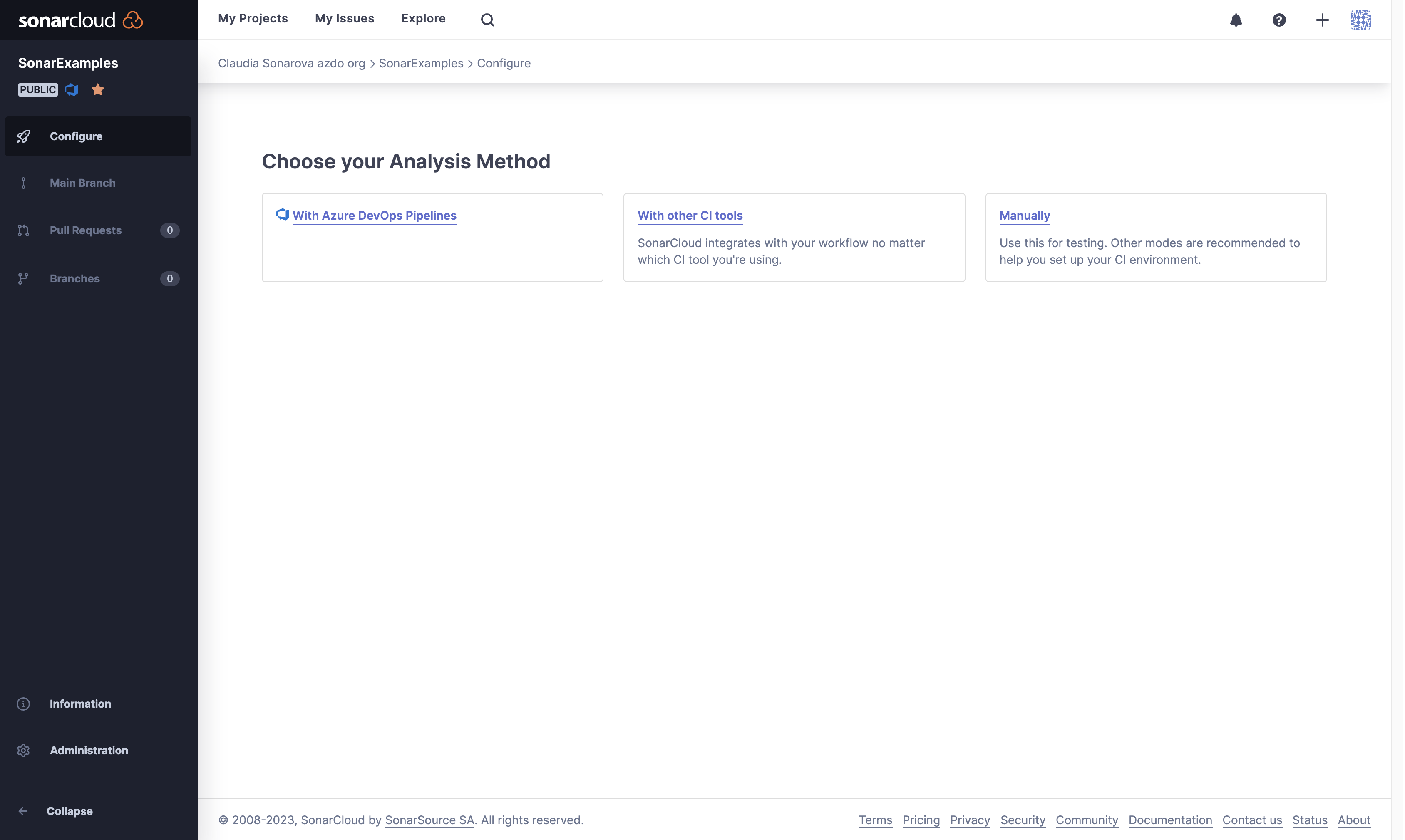 Choose your preferred CI tool as the analysis method.