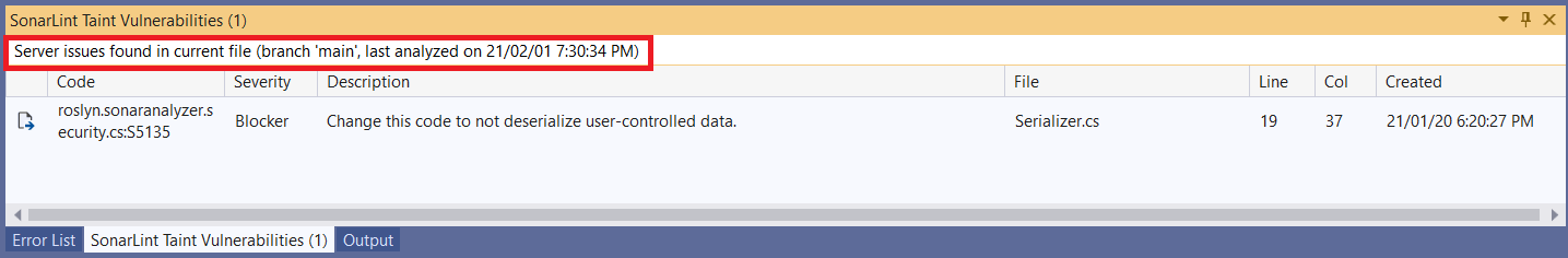 The header notification displays where the issues were found in your code.