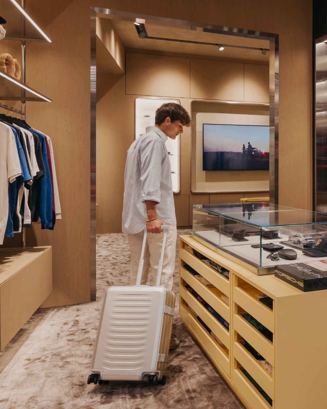 Porsche retail store Singapore - wood veneer interior design 